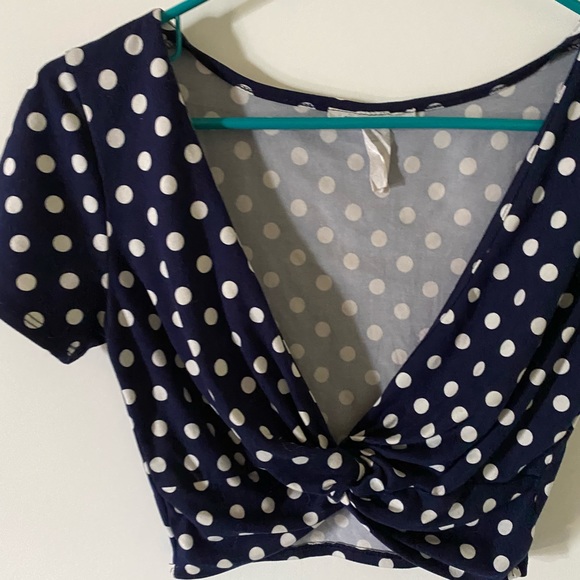 Crop Top Navy blue Polka Dots Crop Top - Picture 2 of 3